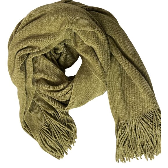 Olive Green Layers By Lizden Acrylic Fringe Wrap Scarf 90 x 24 - Picture 7 of 14